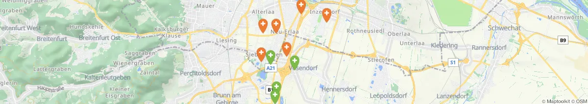 Kartenansicht für Apotheken-Notdienste in der Nähe von Vösendorf (Gemeinde, Niederösterreich) (513)